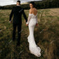 Glitzer Meerjungfrau Hochzeitskleid mit abnehmbarem Tüllzug mit langärmeligen Schulter-Rückenlosen Brautkleid für Frauen 2023