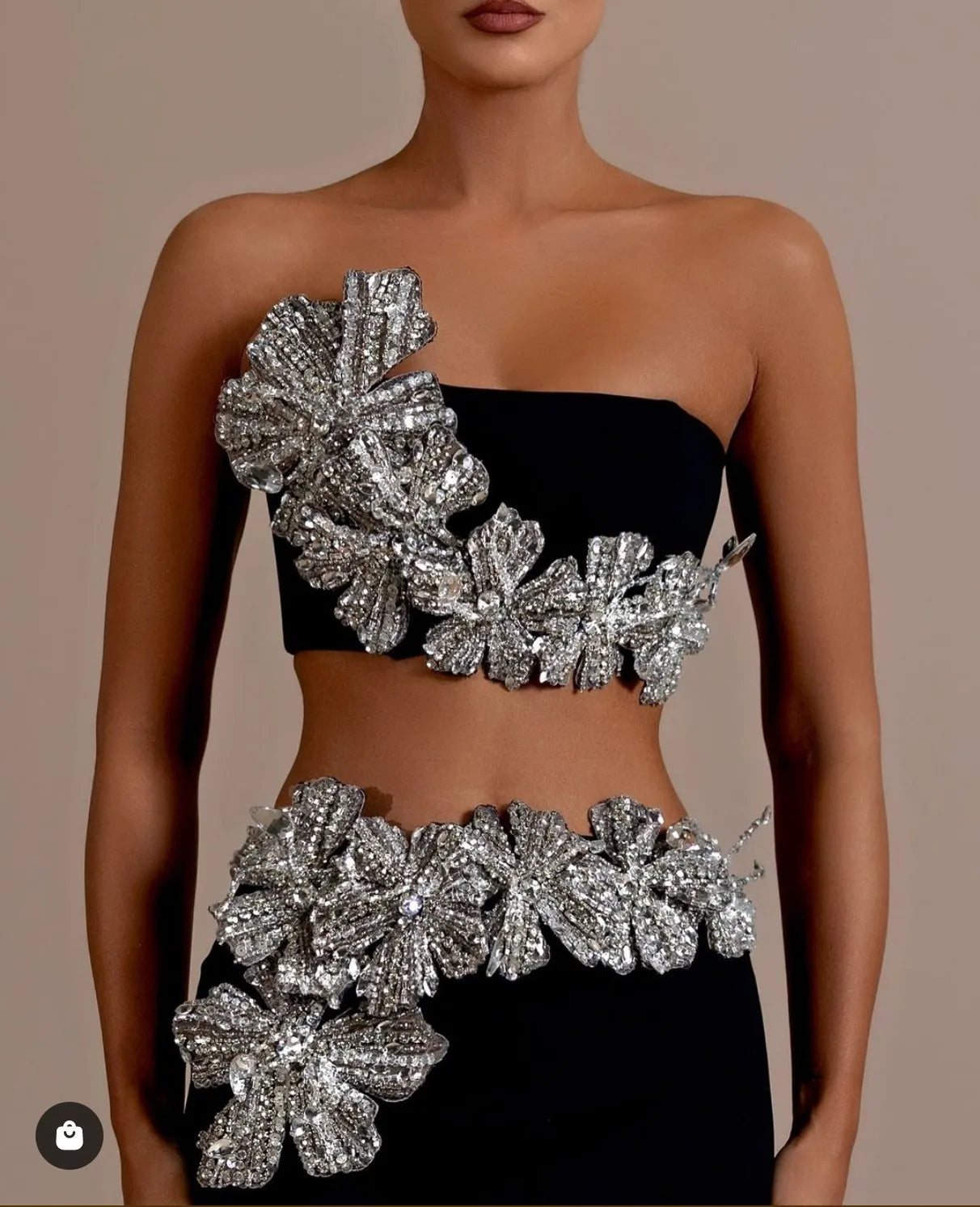 Luxury Dazzling Diamond Flowers Short Strapless Top And Ankle Length Skirt 2 Pieces Woman Set Celebrity Party Vestido