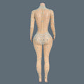 Women Mesh Geometric Sequins Long Sleeved Stretch Tight Jumpsuit Bar Nightclub DJ Female Singer Stage Performance Clothing Didi