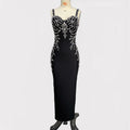 Black Color Celebrity Fashion Red Carpet Evening Dress Women Sleeveless Strap Shinning Crystal Bodycon Long Bandage Maxi Dress