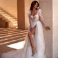 Gaun Perkahwinan Sederhana Untuk Wanita Sayang Backless Sexy Gaun Gaun Tulle Lengan Panjang Robe A-Line Vestidos de Novia