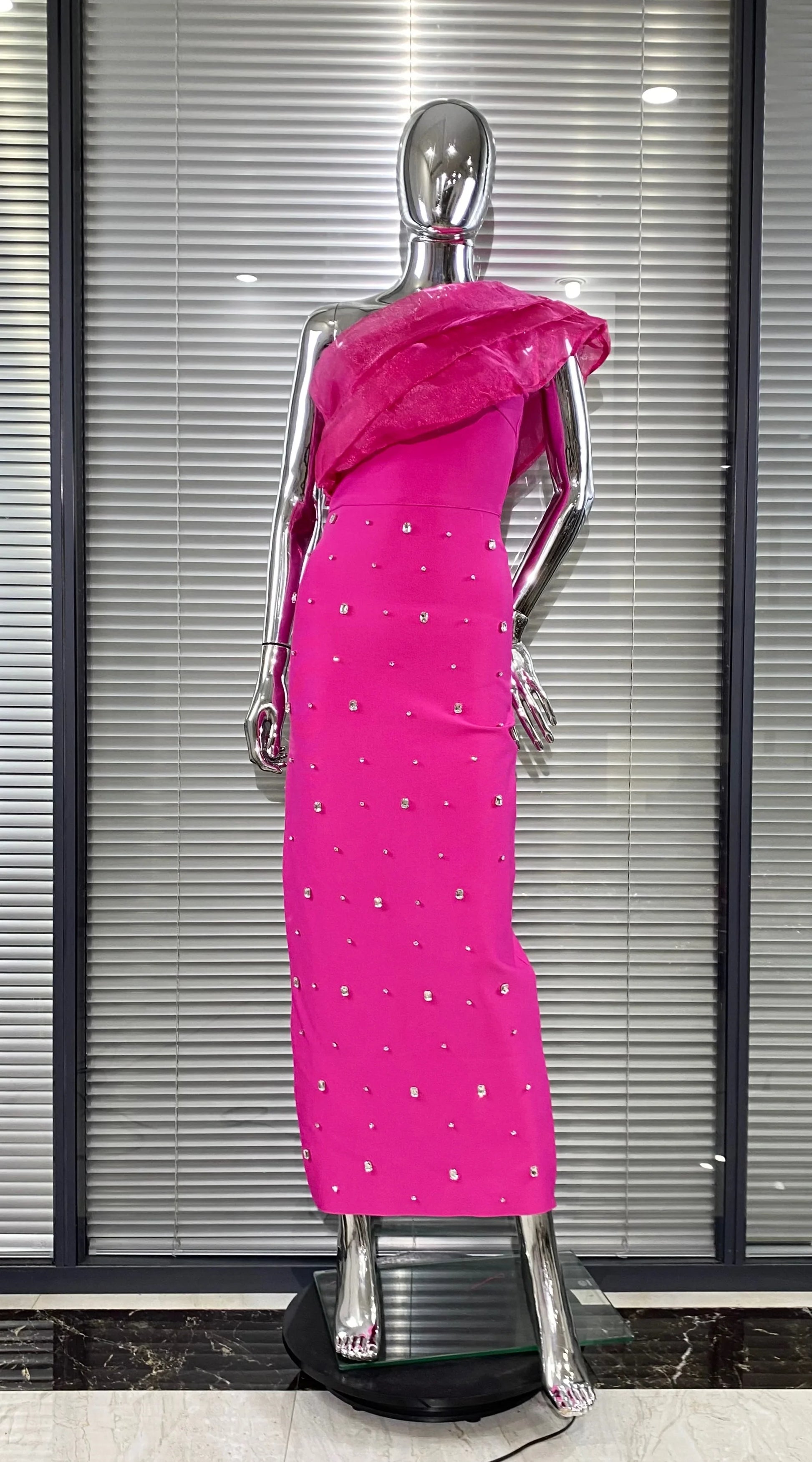 2 Colors Shining Diamonds Oblique Shoulder Ankle Length Bandage Dress Graceful Woman Party Dress Celebrity Party Vestido