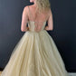 Champagne Tulle Prom Dresses Spaghetti Strap vestidos de noche Elegant Sleeveless Floor-Length V-neck Formal Evening