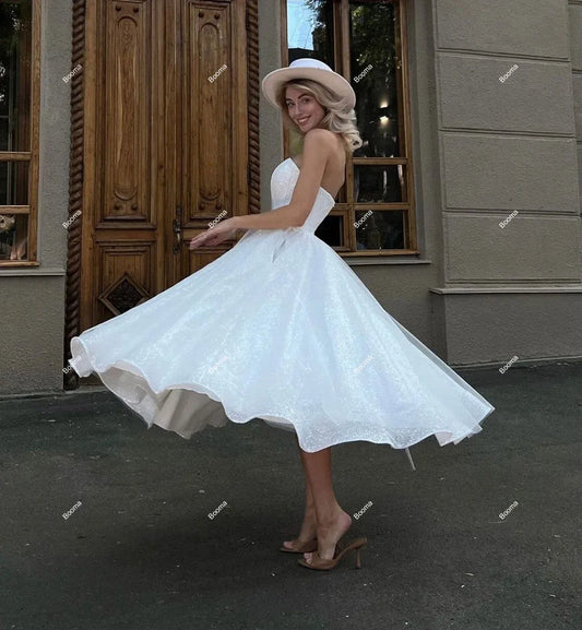Glänzende kurze Brautkleider Schatz einfacher Brautkleider Kleider Beinschlitz formelle Abendkleider für Frauen Brautkleider
