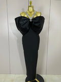 Luxury Rhinestone Chain Red Off Shoulder Vintage Butterfly Chic Bodycon Long Dress Elegant Evening Party Birtyday Clothing black