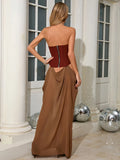 Vintage-Inspired Strapless Corset Top & Sheer Dress for Evening Dinners Party Gown