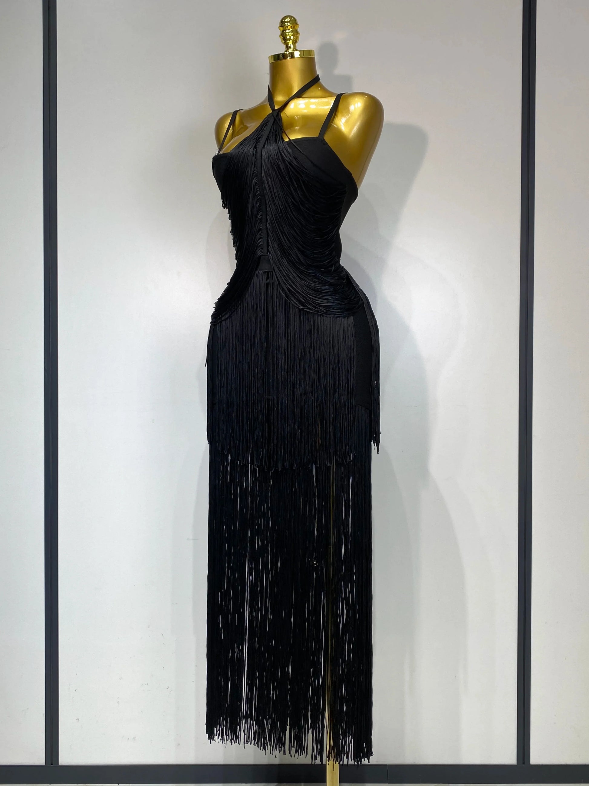 Women Sexy Backless Tassel Black Ankle Bodycon Bandage Dress Celebrity Elegant Evening Club Luxury Birthday Party Dresses