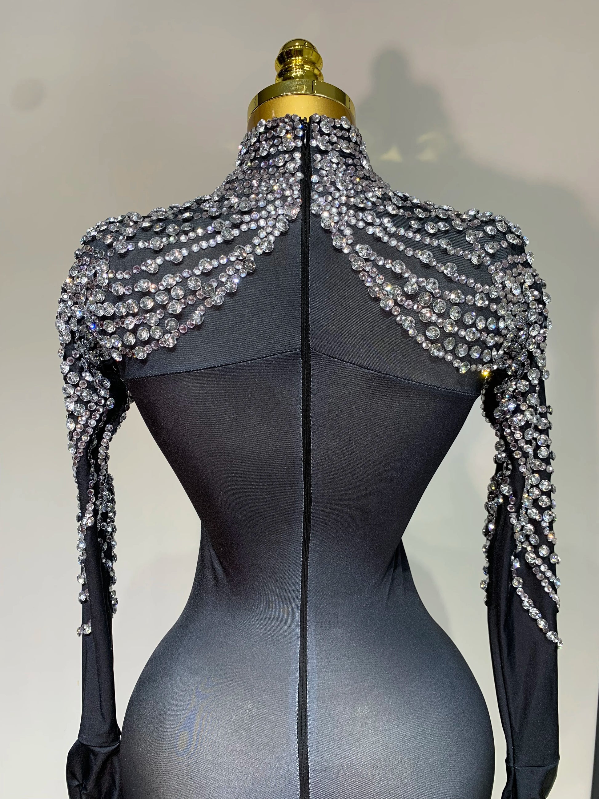 Women Sexy Nightclub Evening Party Drag Queen Singer Dancer Stage Performance Costume Luxury Rhinestone Stretch Jumpsuit