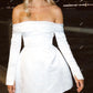 Gaun koktail putih perahu leher noda mini gaun prom a-line gaun pesta pernikahan pendek gaun khusus klub pakaian pakaian