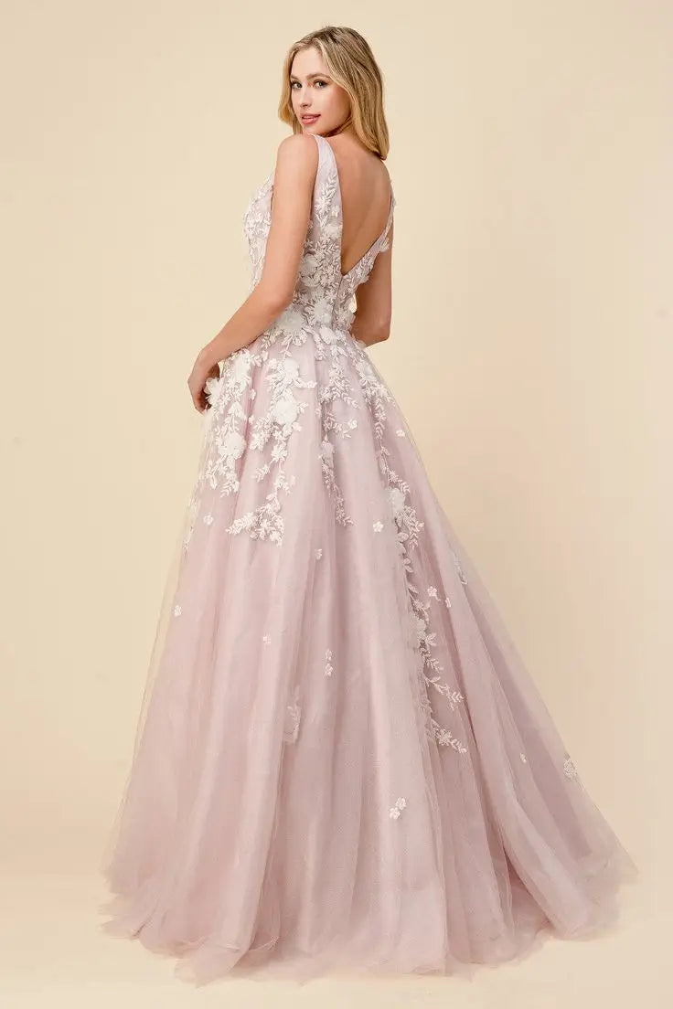 Sky Blue Pink Glitters Tulle Evening Dresses Ivory Floral Lace Applique V Neck Sleeveless Long Floor Length Zipper Party Prom Gowns