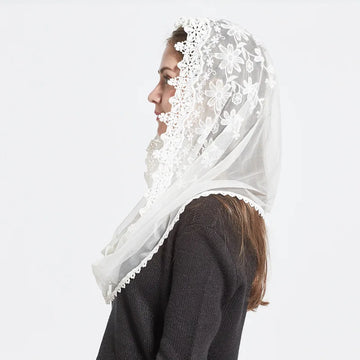 Lace Mantilla Veil For Church Floral Spanish Muslim Head Covering Shawl For Women White Chapel Catholic Veils For Wedding Bridal