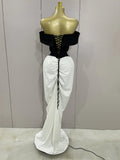 Sexy V Neck off-The-Shoulder Black And White Splicing Mermaid Floor-length dress Women Formal Evening Birthday Party Dress