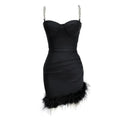 Dazzling Diamonds Chain Spaghetti Strap Gorgeous Feathers Mini Dress Fashion's Sexy Woman Evening Dress Birthday Party Outfit