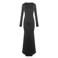 Romantic Black Long Sleeves Open-Back Maxi Dress Fashion Sexy Bodycon Party Evening Gown Dinner Date black