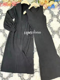 Casual Solid Knitted Sweater Long Dress Set Women Long Sleeve Loose Long Cardigan Coat&Sleeveless Mid length Dress Two Piece Set black