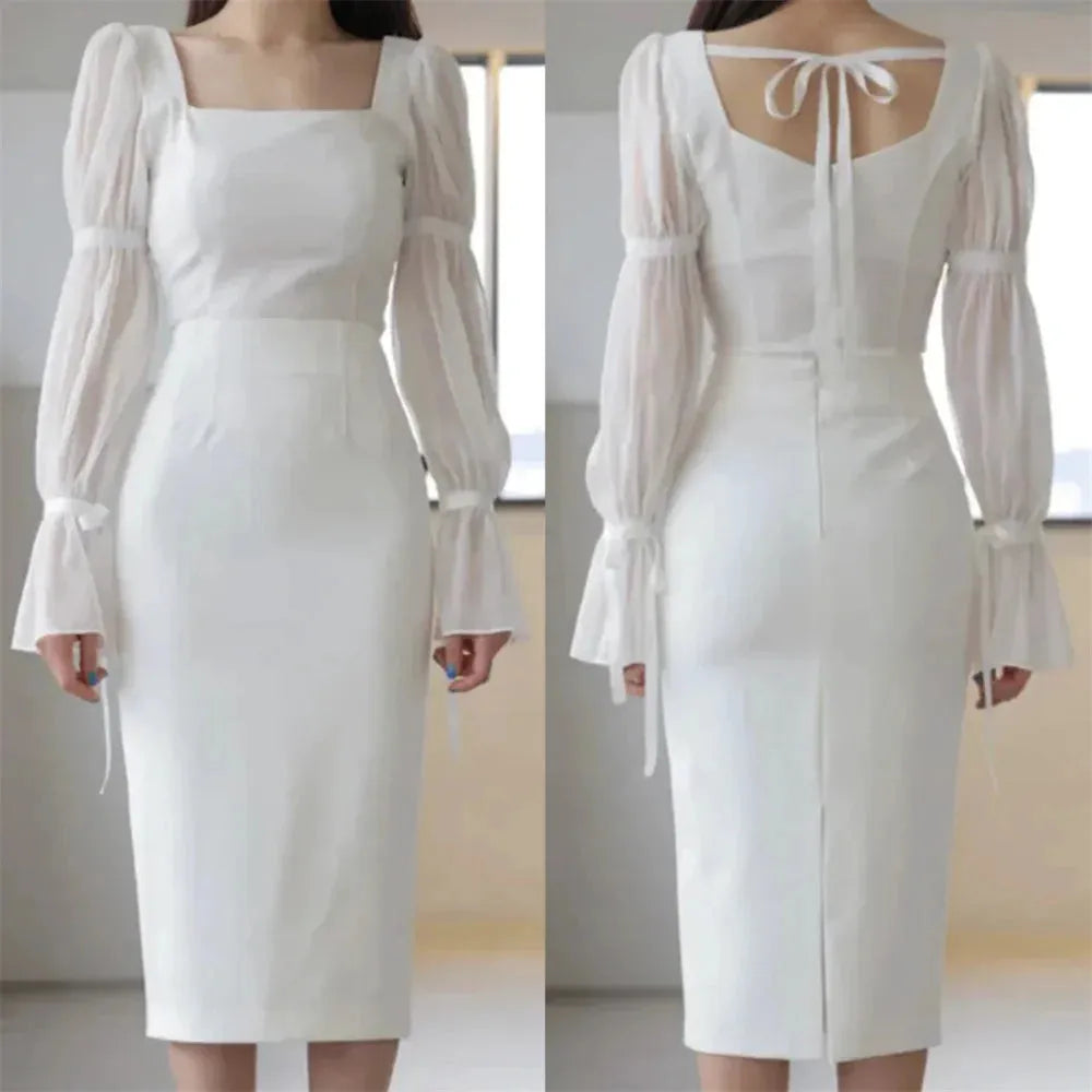 Elegant White فساتين سهره فاخره Mermaid Satin Prom Dresses Brilliant Ankle Length Long Puffy Sleeves Vestidos De Noche as pic