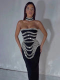 Black Strapless Long Dress Diamonds Embellished Bodycon Bandage Prom Celebrity Party Evening Gowns Dropshipping