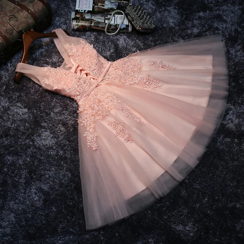 Gaun Prom Pink Mutiara Elegan Untuk Wanita Musim Panas Sexy V Neck Beading Lace Up Wedding Evening Wisuda Gaun Pesta Kelulusan