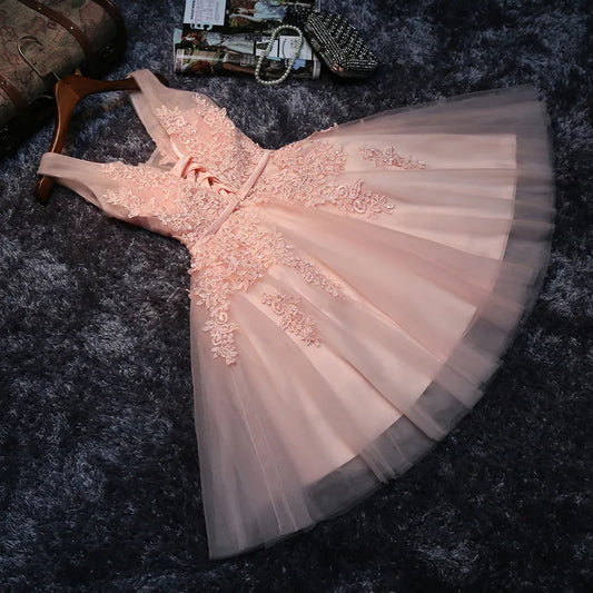 Elegant Pearl Pink Prom Dresses for Women Summer Sexy V Neck Beading Lace Up Wedding Evening Guest Graduation Party Dress