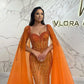 Vestido de fiesta de sirena con cuentas naranja, chal de capa, فساتين مناسبة رسمية, vestidos de fiesta de noche de lujo árabes de Dubai hechos a medida
