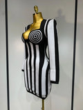 WomenLuxury Sexy Long Sleeve Stripe Black White Mini Bandage Dress Knitted Celebrity Elegant Evening Club Birthday Dresses