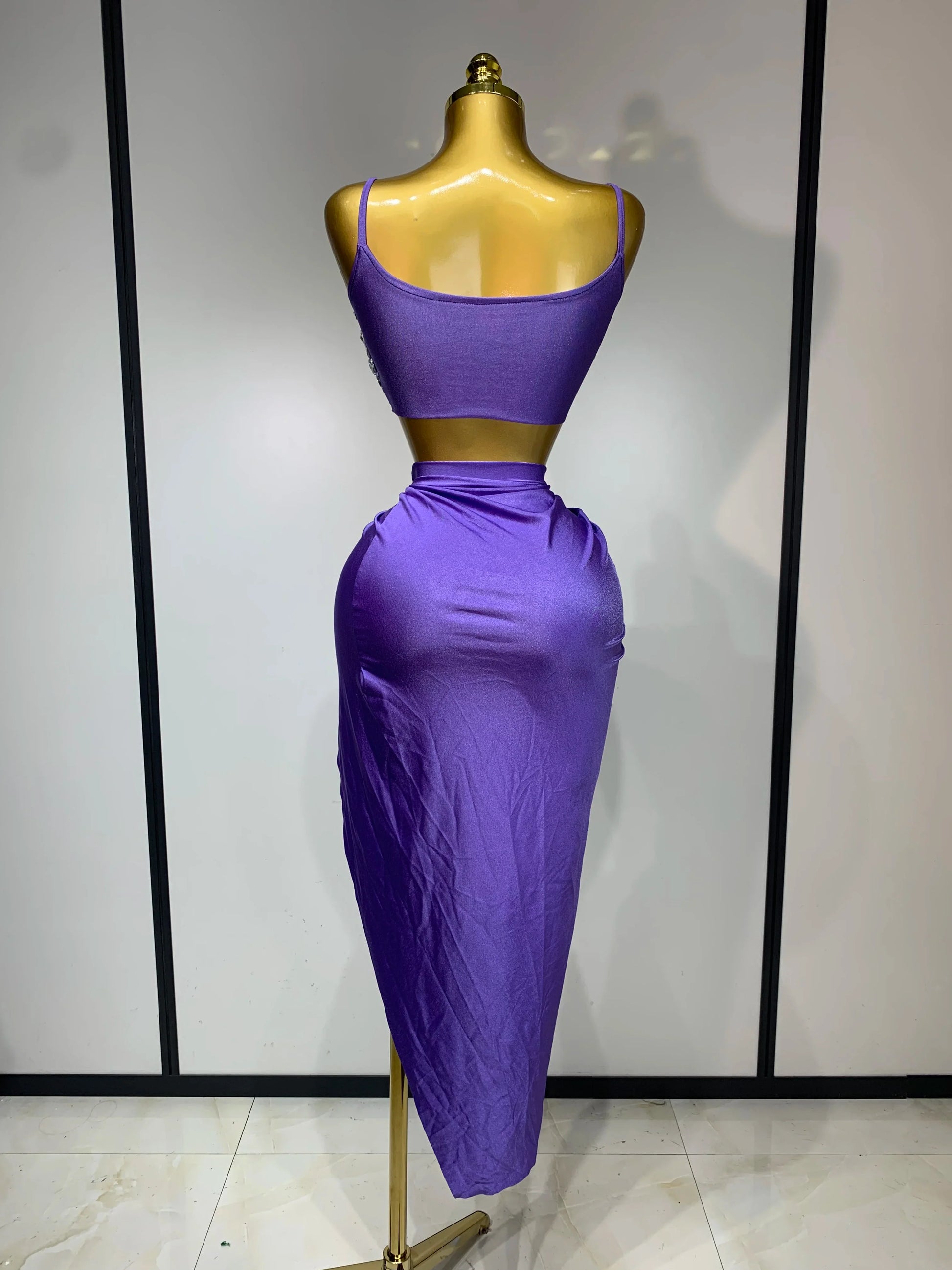 Women Sexy Two Pieces Set Stretched Crystal Diamonds Nightclub Singer Dancer Stage Performance Costume Evening Party Skirt Suits