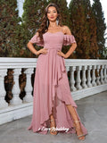 Pink Spaghetti-Strap Bridesmaid Dresses Chiffon V-Neck Ruffles A-Line Side Split Backless Wedding Guest Dresses Customized