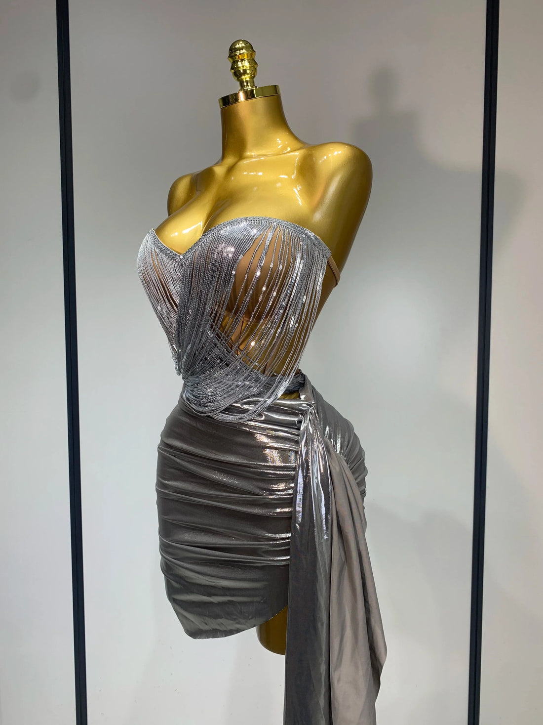 Sparkly Sequin Two Piece Set Sexy Strapless Backless Women Outfit Evening Party Nightclub Stage Performance Dance Costume Sliver