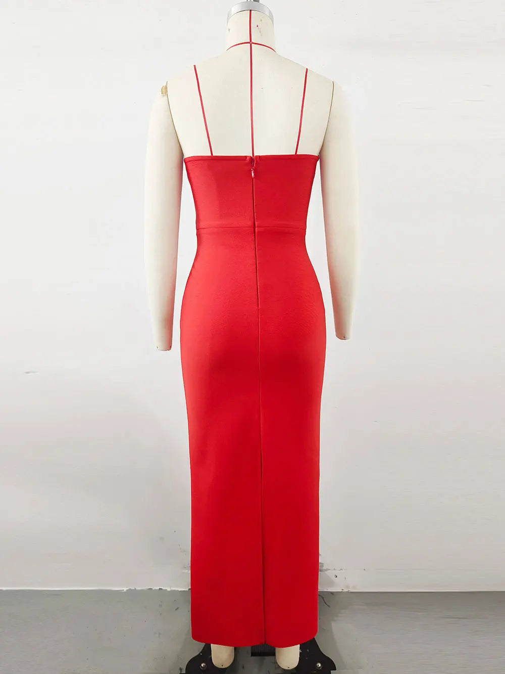 Sexy Women'S Light Luxury Bead Design Red Bandage Dress Strapless Sleeveless Bodycon Backless Long Dresses Party Vestidos