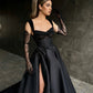 Gothic A-line Prom Dress Elegant Silk Satin Evening dress Sweep Tail فستان سهرة Sweet Spaghetti Strap Party Dresses