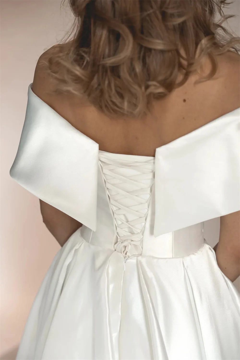 White Satin Prom Dresses Off the Shoulder A-line vestidos de noche Elegant Sleeveless Ankle-Length Formal Evening