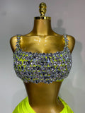 Women Sexy Sparkly Rhinestone Two Pieces Set Stretched Nightclub Skirt Suits Birthday Singer Dancer Stage Performance Costume