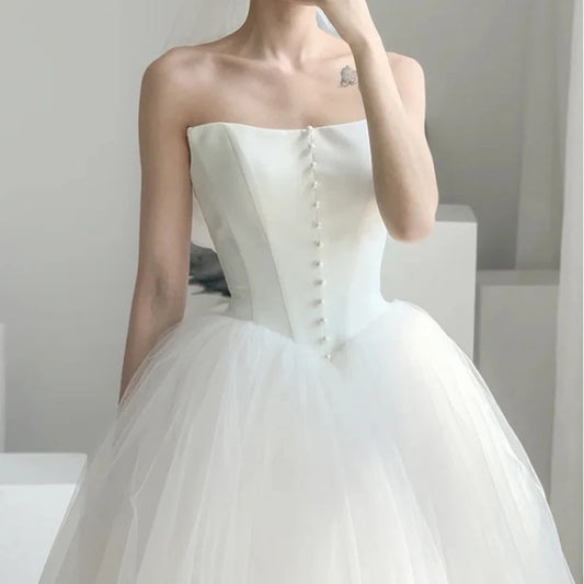 Abito da sposa della sposa francese elegante sexy abito da ballo senza spalline bianchi abiti da ballo per donne di laurea formale Vestitido