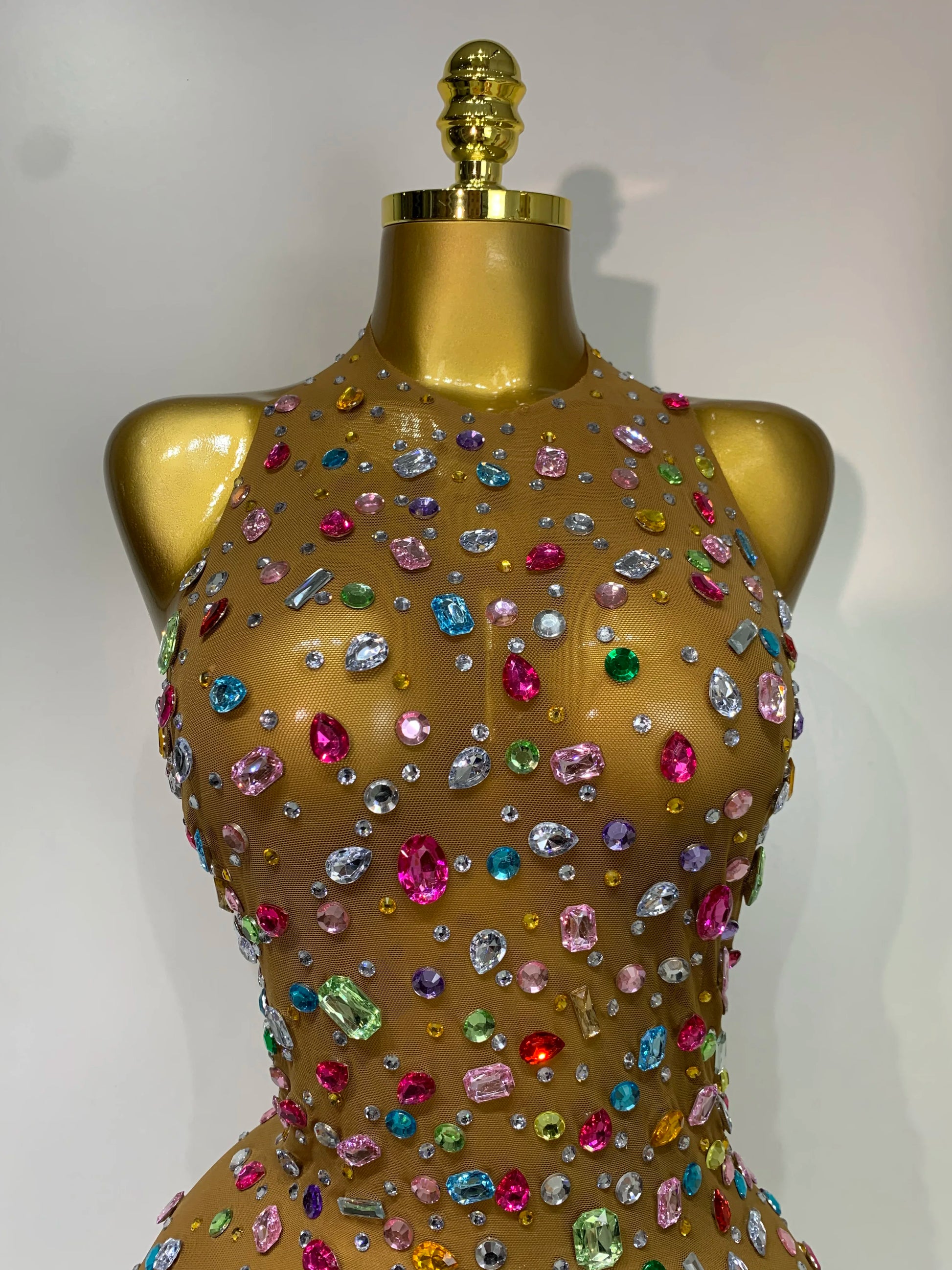 Sparkly Rhinestones Mesh See Through Bodysuit Women Sexy Backless Performance Dance Costume Celebrity Nightclub Stage Outfit