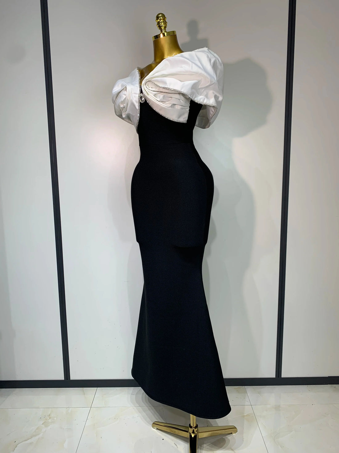 Women Sexy Off Shoulder Rhinestone Bodycon Maxi Long Bandage Dress Celebrity Elegant Evening Party Luxury Birthday Outfit black