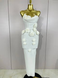 Sexy Fashion White Elegant Strapless Flower Bodycon Long Dress Women Casual Streetwear Club Birthday Party Slim Elegangt Dresses WHITE
