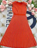 Listing Elegant Striped Knit Dress Women O-neck Sleeveless A-line Dresses Club Evening Party Midi Vestido as photo