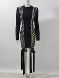 Women's Sexy Drawstring Strap Bandage Dress O-neck Long Sleeve Bodycon Mini Dress Cocktail Evening Party Vestidos