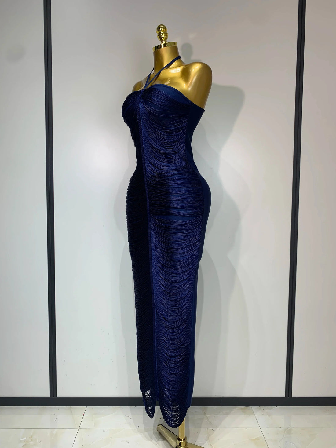 Women's Fashion Tassel Split Hanging Neck Bodycon Dress Elegant Celebrity Evening Party Luxuru Birthday Wedding Guest Dress Blue