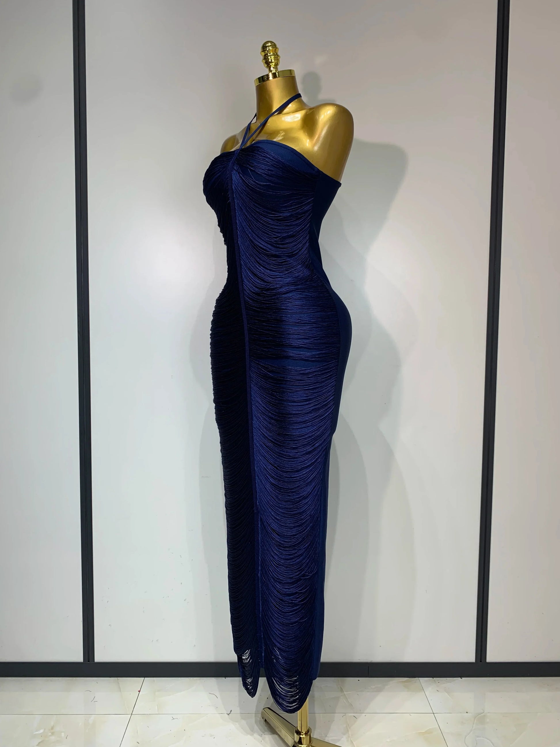 Women's Fashion Tassel Split Hanging Neck Bodycon Dress Elegant Celebrity Evening Party Luxuru Birthday Wedding Guest Dress