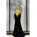 Fashion Glod PU Woman Set Strapless Tops And Package Hips Balck Skirt 2 Pieces Evening Party Outfit Performance costume