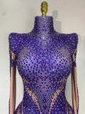 Luxury Rhinestone Elastic Long Sleeved Bodysuit Club Singer Dancer Stage Performa Costume Evening Party Outfit