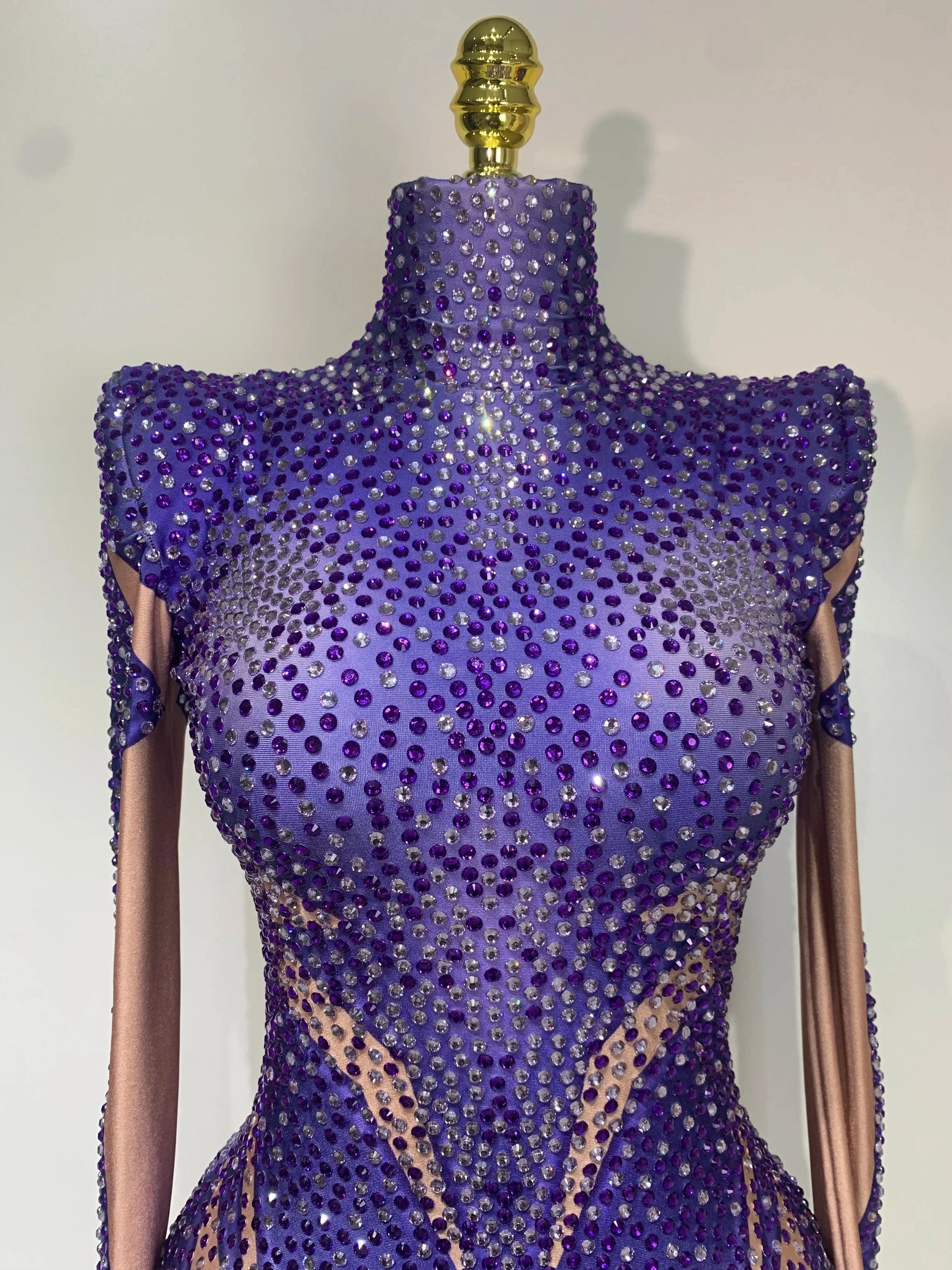 Luxury Rhinestone Elastic Long Sleeved Bodysuit Club Singer Dancer Stage Performa Costume Evening Party Outfit