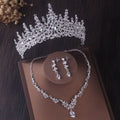Luxury Silver Color Crystal Water Drop Bridal Jewelry Sets Rhinestone Tiaras Crown Necklace Earrings Wedding Dubai Jewelry Set TS-0002-I-XL-0004-A Tiaras