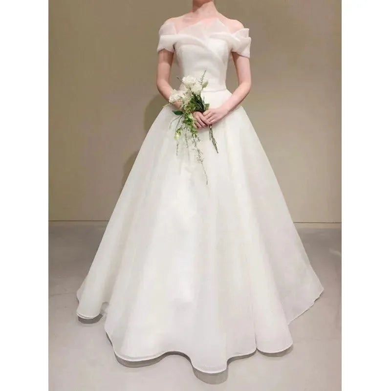 Elegant Off The Shoulder A Line Wedding Dresses Simple Long Vestidos De Novia Sukienka Na Wesele Custom Made Plus Size With train 14w