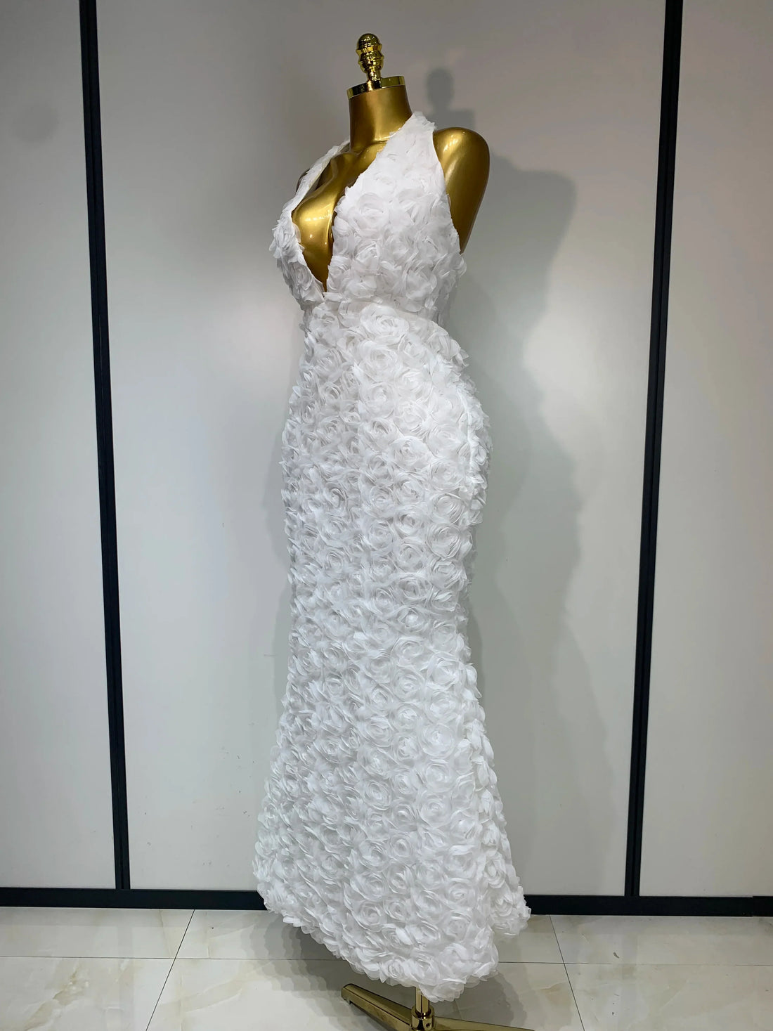 Women Sexy Backless Halter V-neck Florals Bodycon Long Dress Celebrate White Elegant Evening Party Luxury Birthday Outfit WHITE