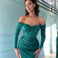 Green Mermaid Prom Dress Silk Long Sleeve Party Dresses Elegant Trumpet Evening Dress Sexy Side Split فستان سهرة