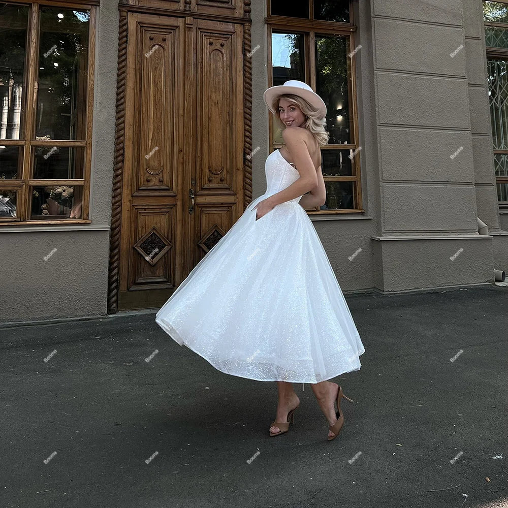 Glänzende kurze Brautkleider Schatz einfacher Brautkleider Kleider Beinschlitz formelle Abendkleider für Frauen Brautkleider