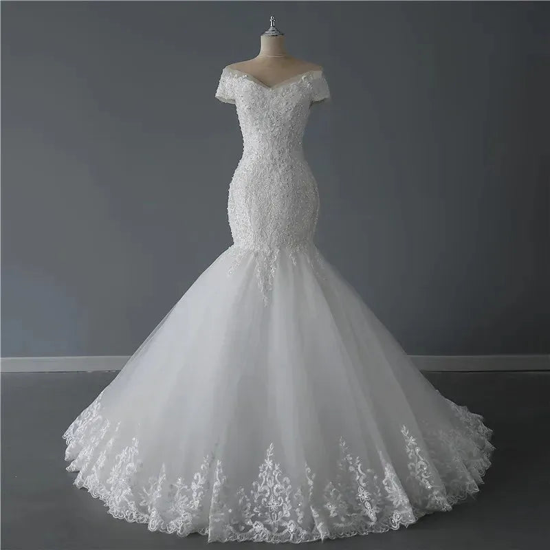 Gryffon Wedding Dresses Mermaid Dress Luxury Lace Trumpet Wedding Gown Elegant Robe De Mariee Real Photo Vestido De Noiva Pure white 14w