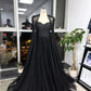 Black Beaded Glitter A-line Wedding Dress Elegant Detachable Shawl Custom Dresses Sexy Heart Shaped Neck vestido feminino